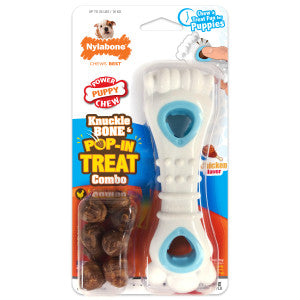Nylabone Knuckle Bone & Pop-In Puppy Treat Toy Combo Power Chew Toy for Dogs, Dog Toys for Aggressive Chewers, Chicken Flavor