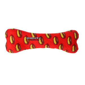 MIGHTY- No Stuff Bone-Red– Squeaky Plastic Core. 2-in-1 Toy. Made Durable & Floats, Strong & Tough. Interactive Play Dog Toy (Tug, Toss & Fetch)
