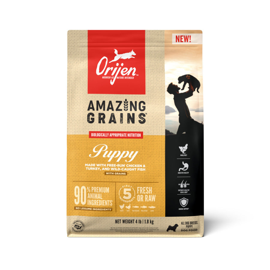 ORIJEN Amazing Grains Puppy Dry Dog Food, High Protein Dog Food for Puppies, Fresh or Raw Ingredients
