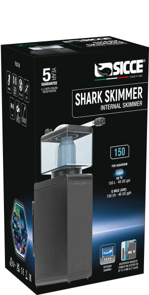Sicce Shark Nano Protein Skimmer 150 up to 40 Gallon Saltwater Aquariums | Ultra Quiet Pump, Adjustable, Compact, Small Aquarium Marine Reef Tank