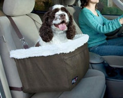 Solvit Product PetSafe Happy Ride Booster Seat - Dog Booster Seat for Cars, Trucks and SUVs - Easy to Adjust Strap - Durable Fleece Liner is Machine Washable and Easy to Clean - Medium, Brown