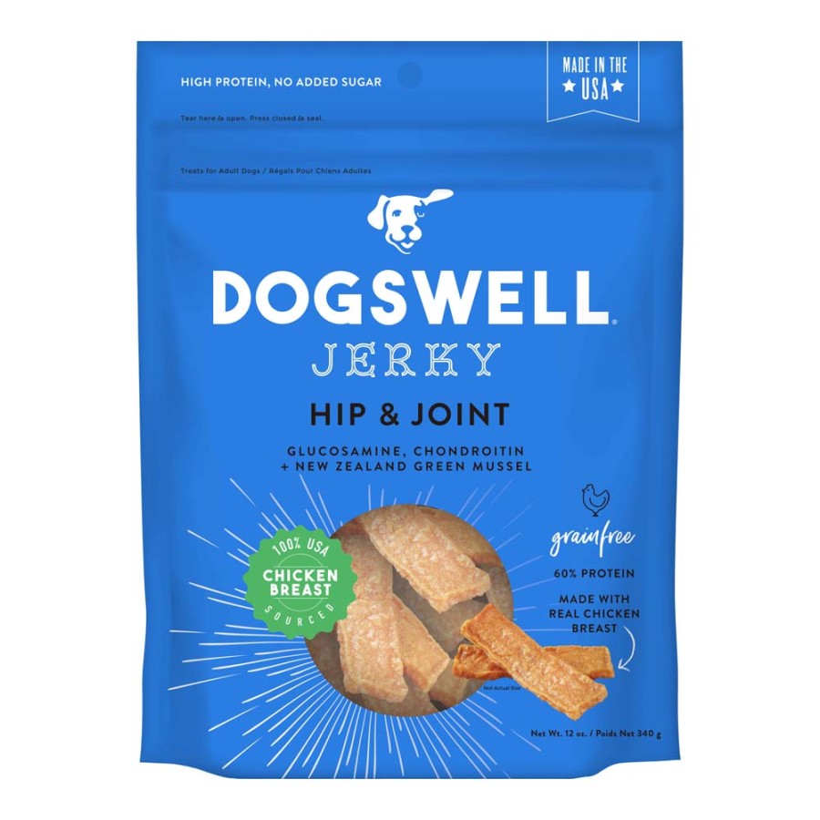 Dogswell Jerky Hip and Joint Dog Treats Grain Free Made in USA Only, Glucosamine and Chondroitin, Chicken