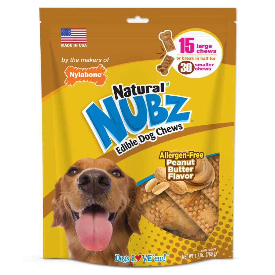 Nylabone Natural Nubz Dog Treats, Allergen-Free Peanut Butter