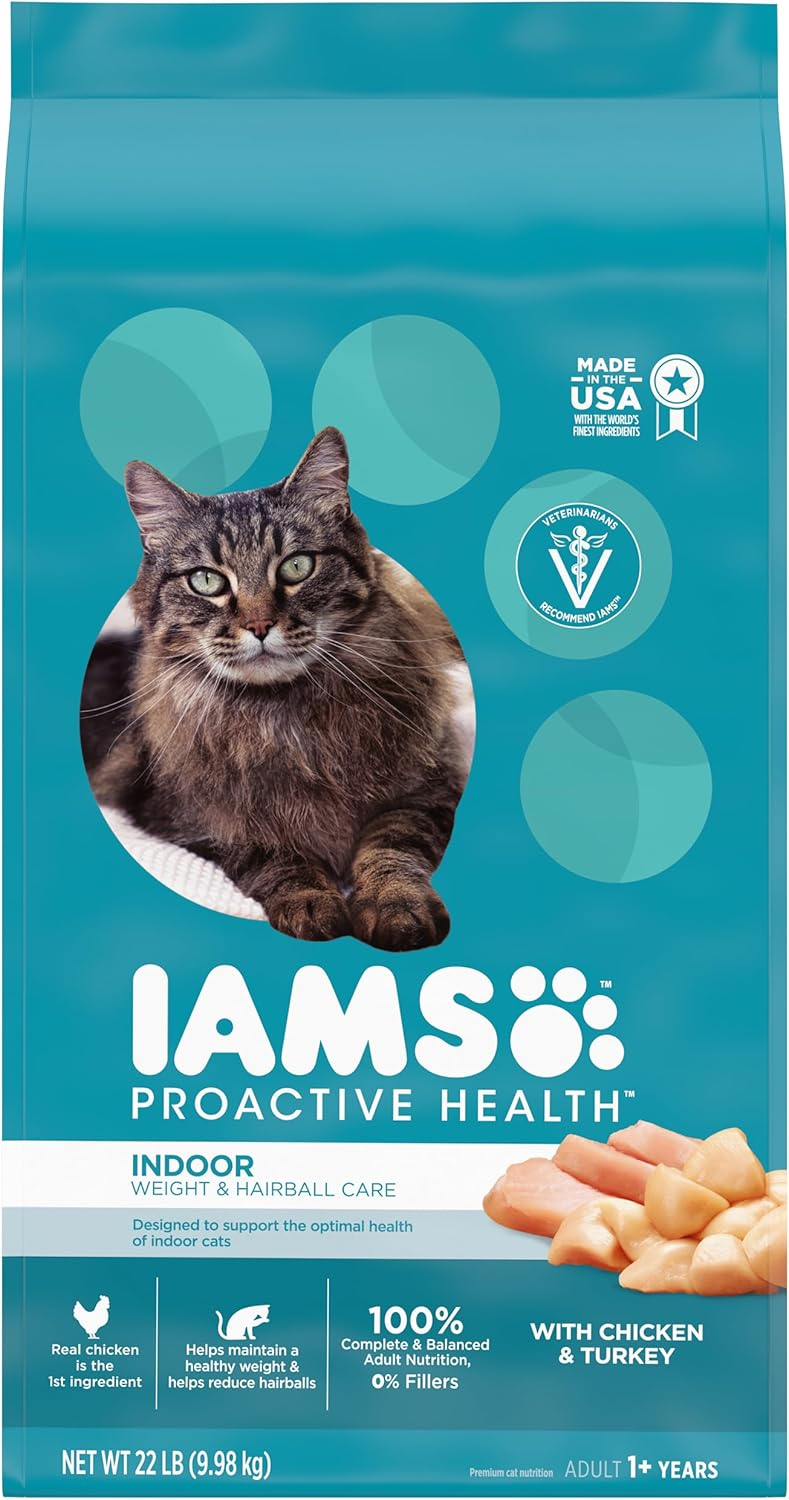 IAMS PROACTIVE HEALTH Adult Indoor Weight Control & Hairball Care Dry Cat Food with Chicken & Turkey Cat Kibble