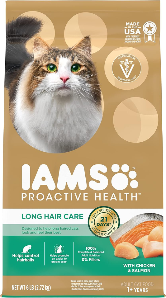 IAMS Proactive Health Long Hair Care Adult Dry Cat Food with Real Chicken & Salmon