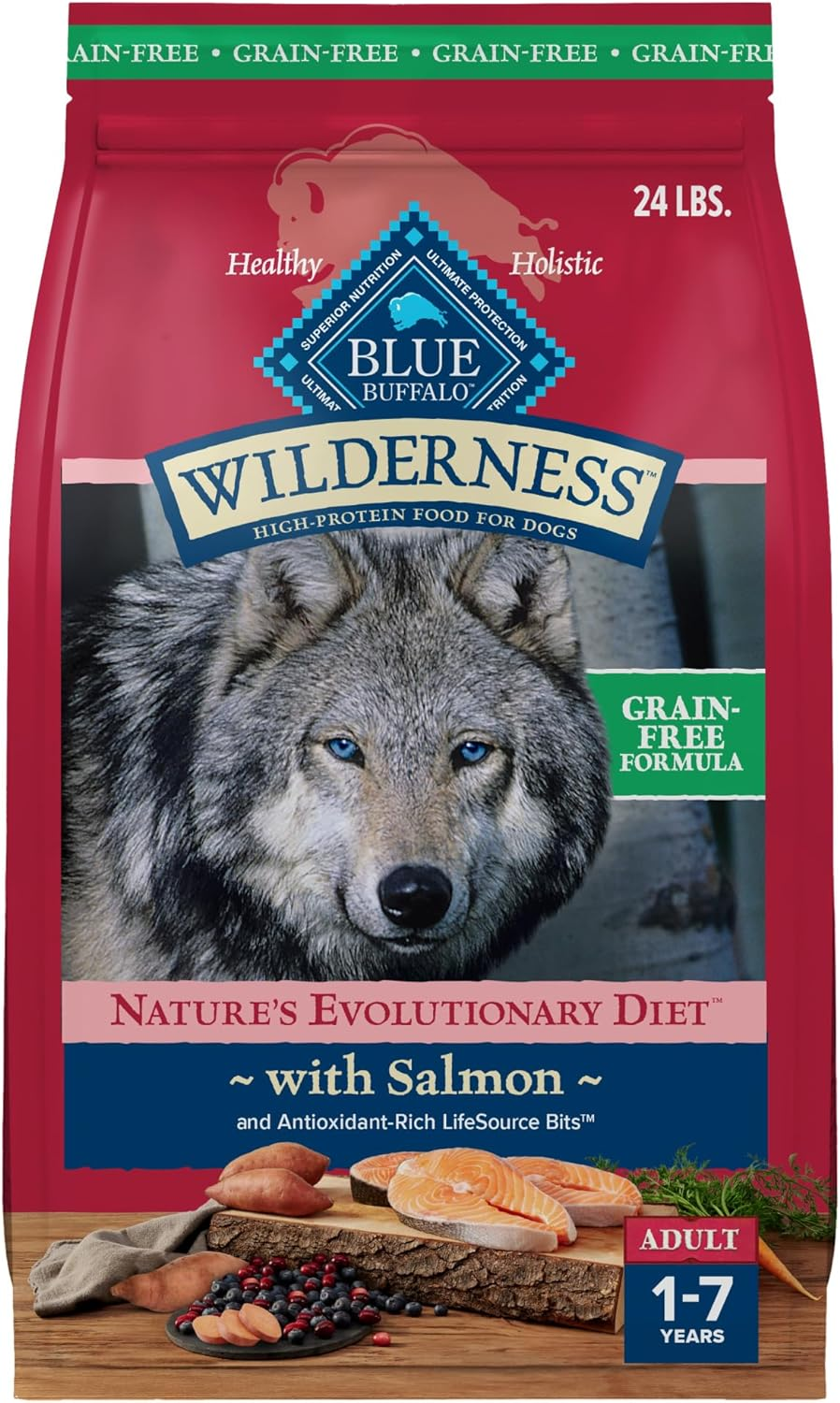 Blue Buffalo Wilderness Adult High-Protein Dry Dog Food with Real Salmon, Grain-Free, Made in the USA with Natural Ingredients, Salmon