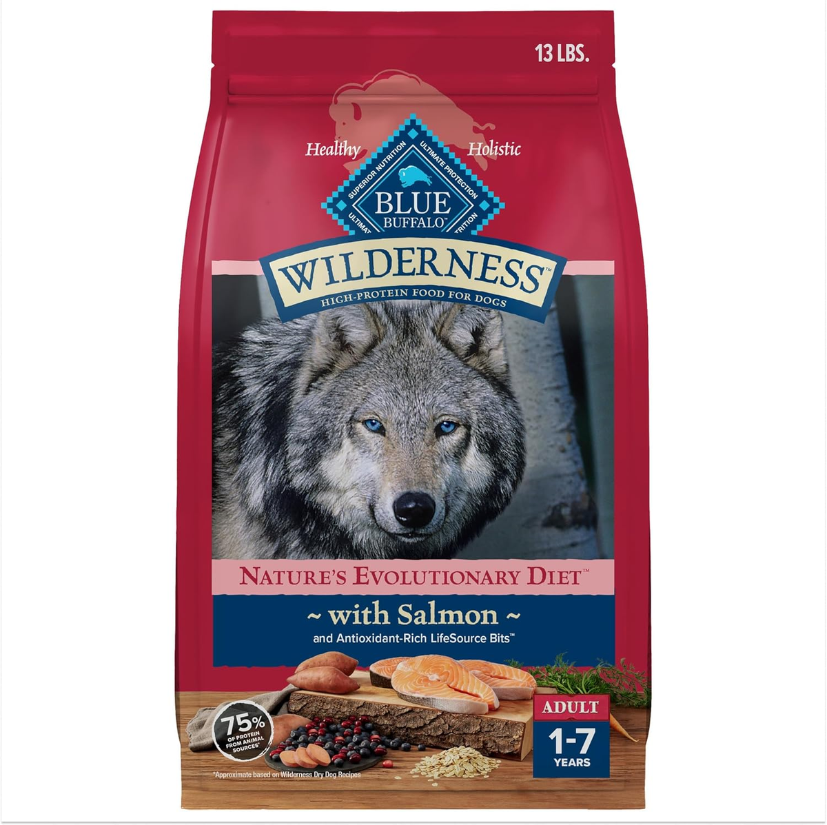 Blue Buffalo Wilderness Adult High-Protein Dry Dog Food Natural Salmon WITH WHOLESOME GRAINS