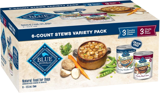 Blue Buffalo Blue's Stew Natural Wet Dog Food, Made with Natural Ingredients, Hearty Beef and Country Chicken Variety Pack