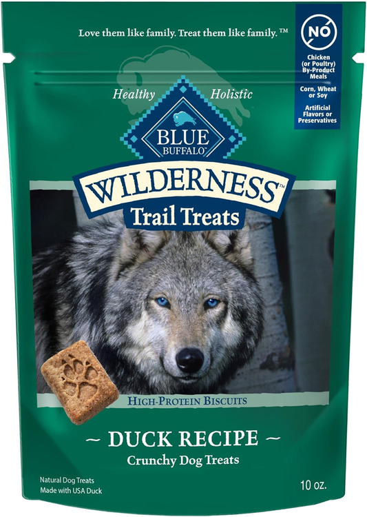 Blue Buffalo Wilderness Trail Treats High Protein Grain Free Dog Biscuits Crunchy Dog Treats, Duck Recipe