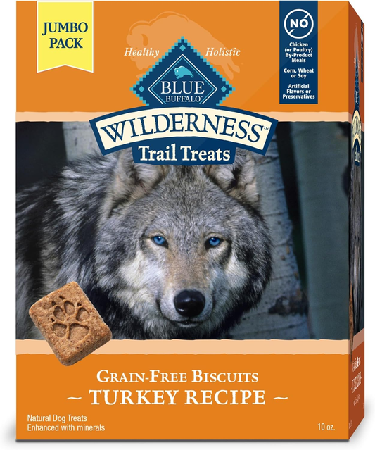 Blue Buffalo Wilderness Trail Treats High Protein Grain Free Dog Biscuits Crunchy Dog Treats, Turkey Recipe