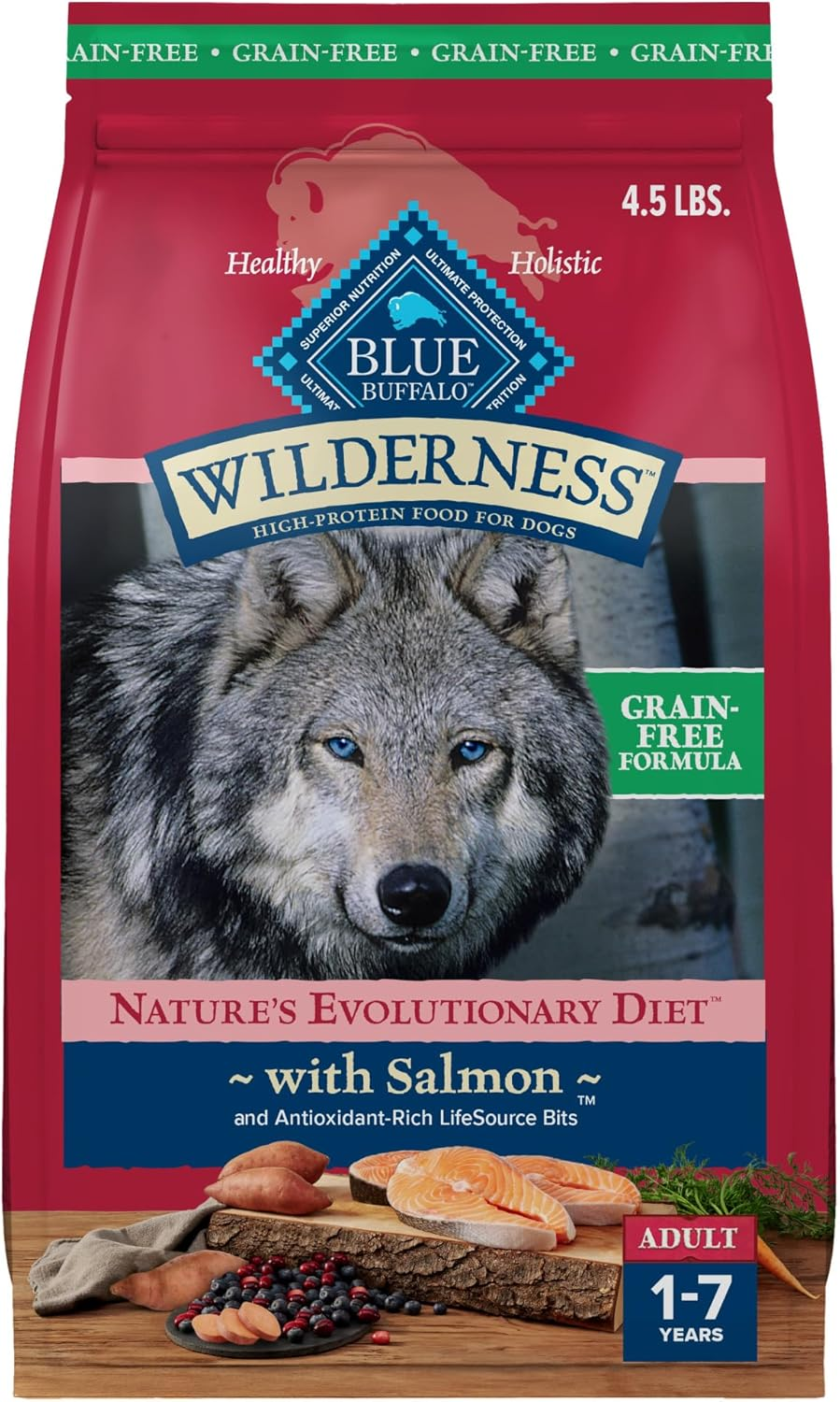 Blue Buffalo Wilderness Adult High-Protein Dry Dog Food with Real Salmon, Grain-Free, Made in the USA with Natural Ingredients, Salmon