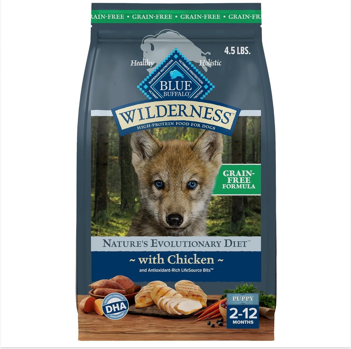 Blue Buffalo Wilderness Puppy High-Protein Dry Dog Food with Real Chicken, Grain-Free, Made in the USA with Natural Ingredients, Chicken