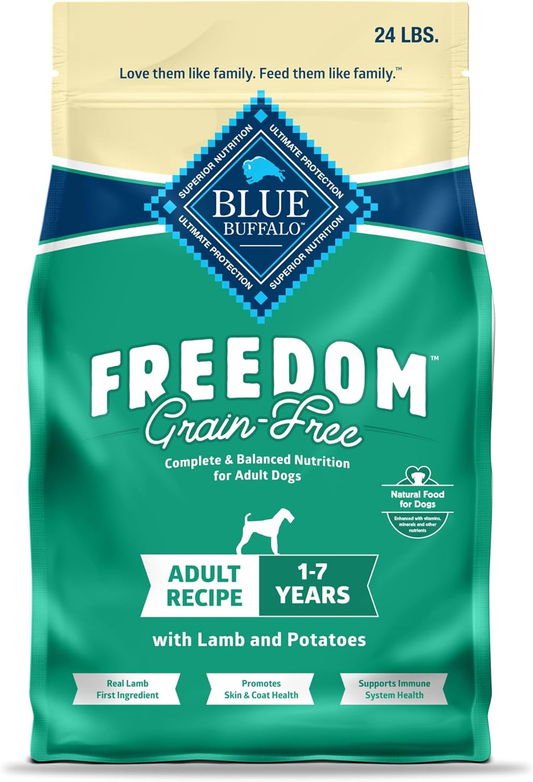 Blue Buffalo Freedom Grain-Free Dry Dog Food, Complete & Balanced Nutrition for Adult Dogs, Made in the USA With Natural Ingredients, Lamb & Potatoes