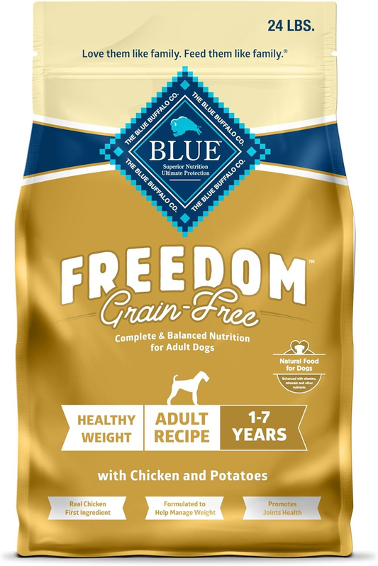Blue Buffalo Freedom Grain-Free Healthy Weight Dry Dog Food, Complete & Balanced Nutrition for Adult Dogs, Made in the USA With Natural Ingredients, Chicken & Potatoes
