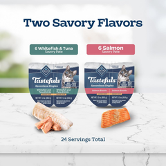 Blue Buffalo Tastefuls Spoonless Singles Variety Pack, Wet Cat Food Paté, 2.6-oz. Twin-Pack Trays, Whitefish/Tuna & Salmon Entreé
