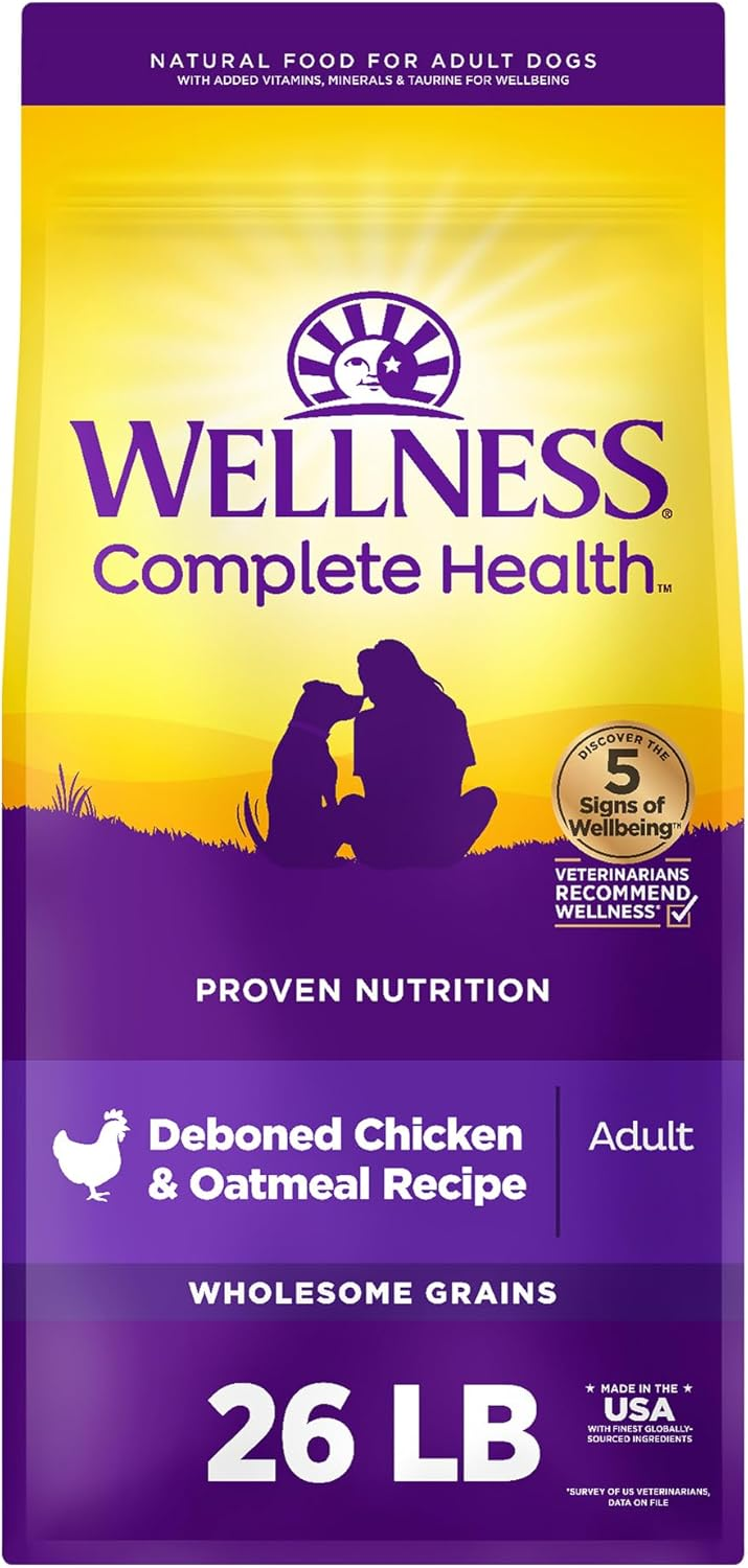 Wellness Complete Health Dry Dog Food, Wholesome Grains, Natural, Chicken & Oatmeal Recipe
