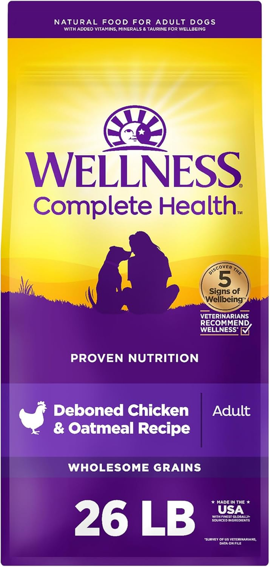 Wellness Complete Health Dry Dog Food, Wholesome Grains, Natural, Chicken & Oatmeal Recipe