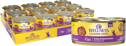 Wellness Complete Health Pate Adult Wet Cat Food, Natural, Protein-Rich, Grain Free (Turkey & Salmon)