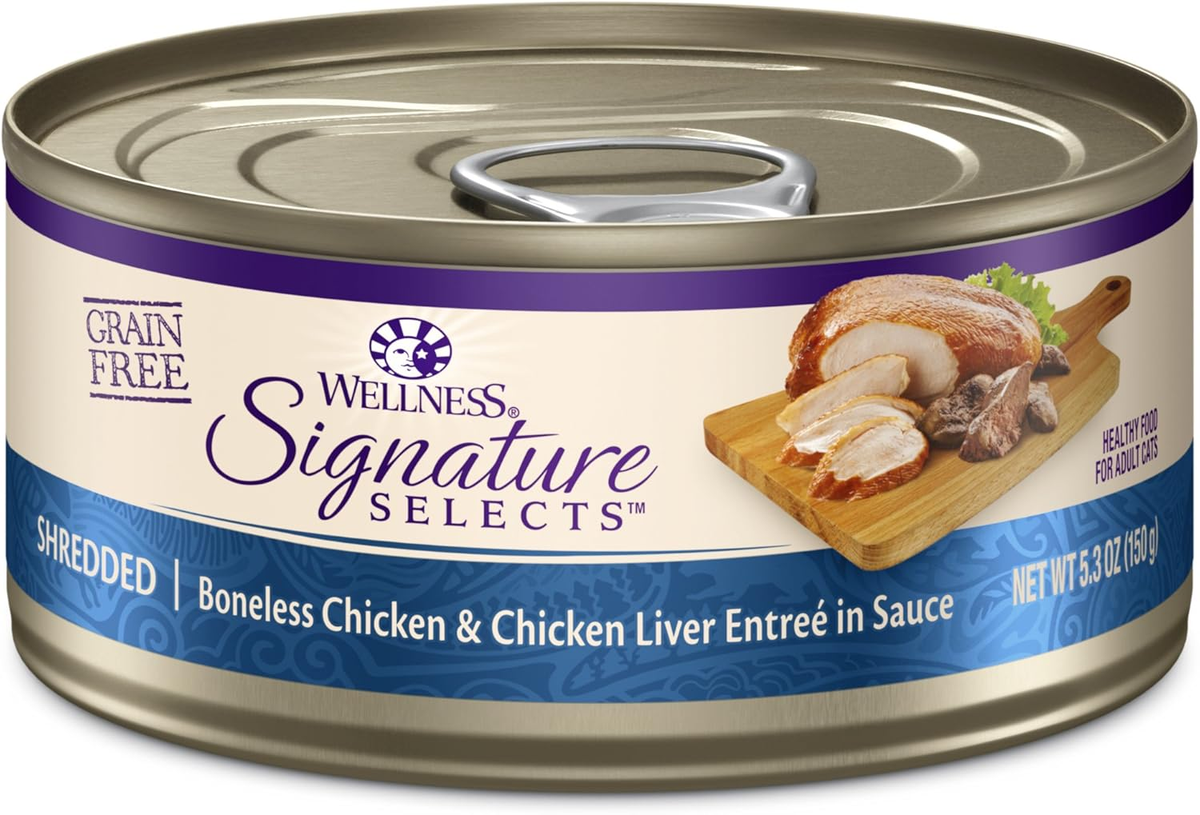 Wellness CORE Signature Selects Shredded Adult Wet Cat Food, Natural, Protein-Rich, Grain Free (Chicken & Chicken Liver)