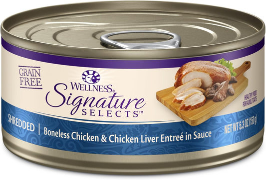 Wellness CORE Signature Selects Shredded Adult Wet Cat Food, Natural, Protein-Rich, Grain Free (Chicken & Chicken Liver)