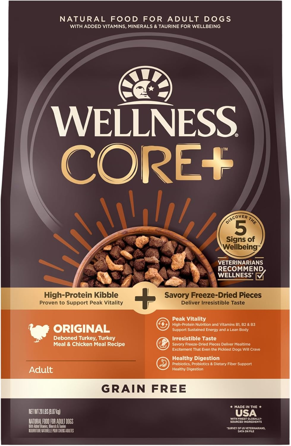 Wellness CORE+ (Formerly RawRev) Natural Grain Free Dry Dog Food, Original Turkey & Chicken with Freeze Dried Turkey