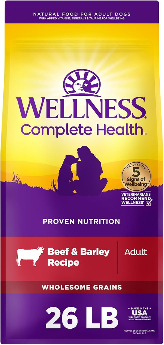 Wellness Complete Health Dry Dog Food, Wholesome Grains, Natural, Beef & Barley Recipe