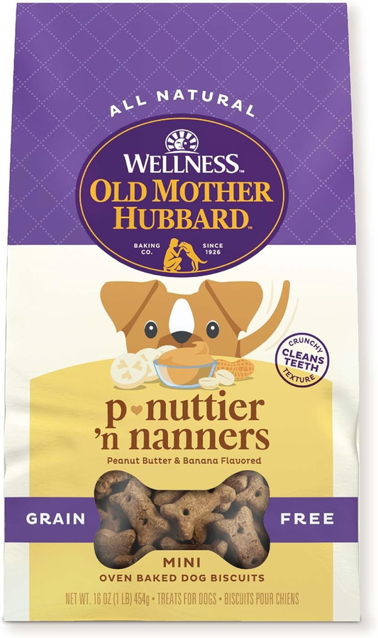 Wellness Old Mother Hubbard P-Nuttier 'N Nanners Dog Biscuits, Natural, Training Treats, Peanut Butter & Banana Flavor, Mini Size