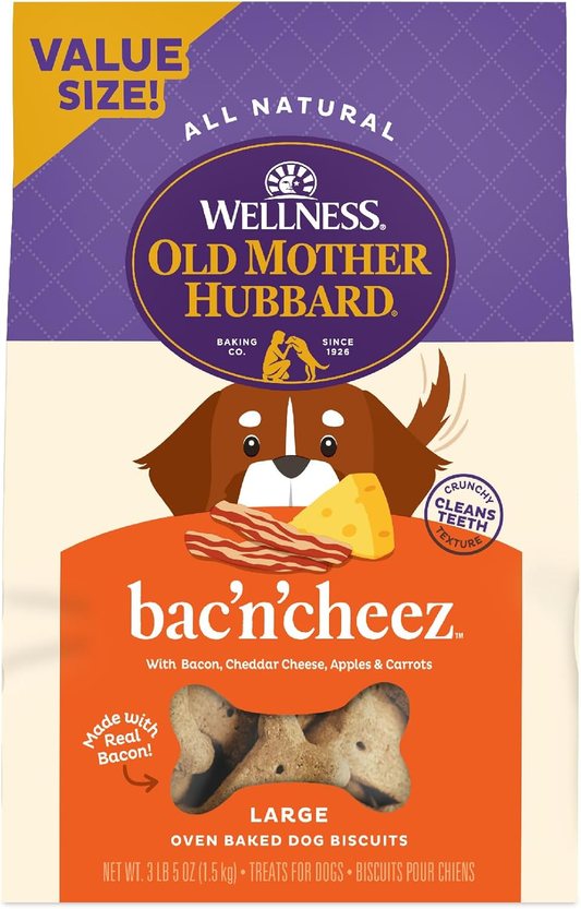 Wellness Old Mother Hubbard Bac'N'Cheez Dog Biscuits, Natural, Training Treats, Bacon & Cheese Flavor, Large Size