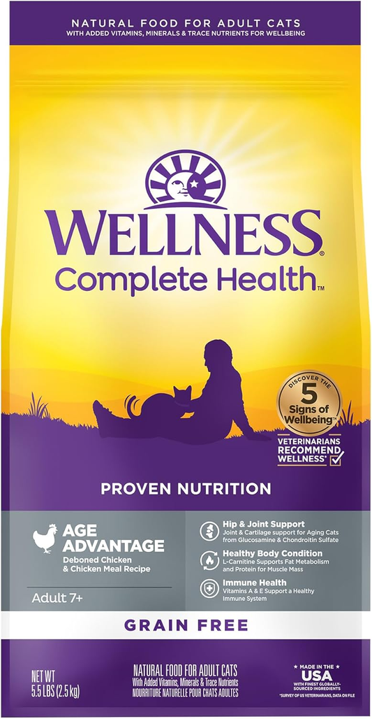Wellness Complete Health Natural Grain-Free Age Advantage Senior Dry Cat Food, Deboned Chicken and Chicken Meal Recipe