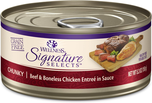 Wellness CORE Signature Selects Chunky Adult Wet Cat Food, Natural, Protein-Rich, Grain Free (Beef & Chicken)