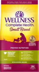 Wellness Complete Health Small Breed Dry Dog Food with Grains, Natural Ingredients, Made in USA with Real Turkey, For Dogs Up to 25 lbs (Adult, Healthy Weight Turkey & Rice)