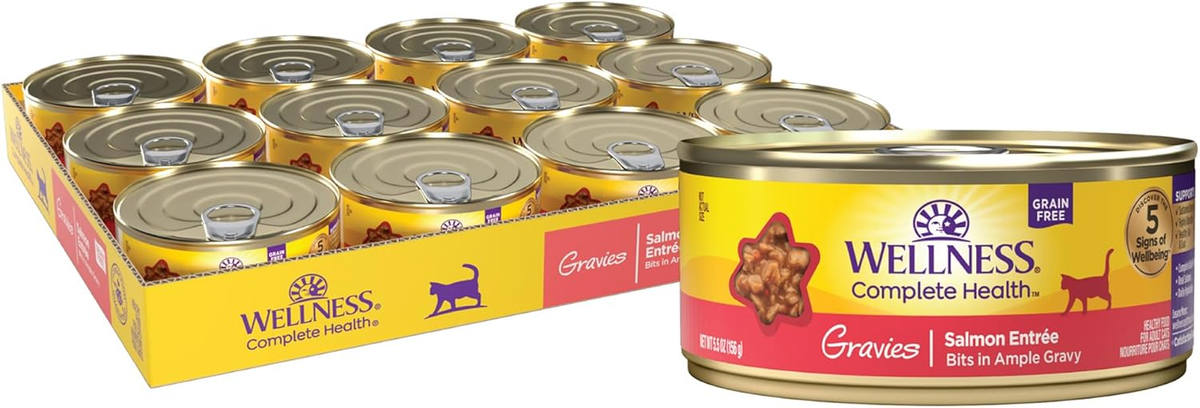 Wellness Complete Health Gravy Adult Wet Cat Food, Natural, Protein-Rich, Grain Free (Salmon Entree)