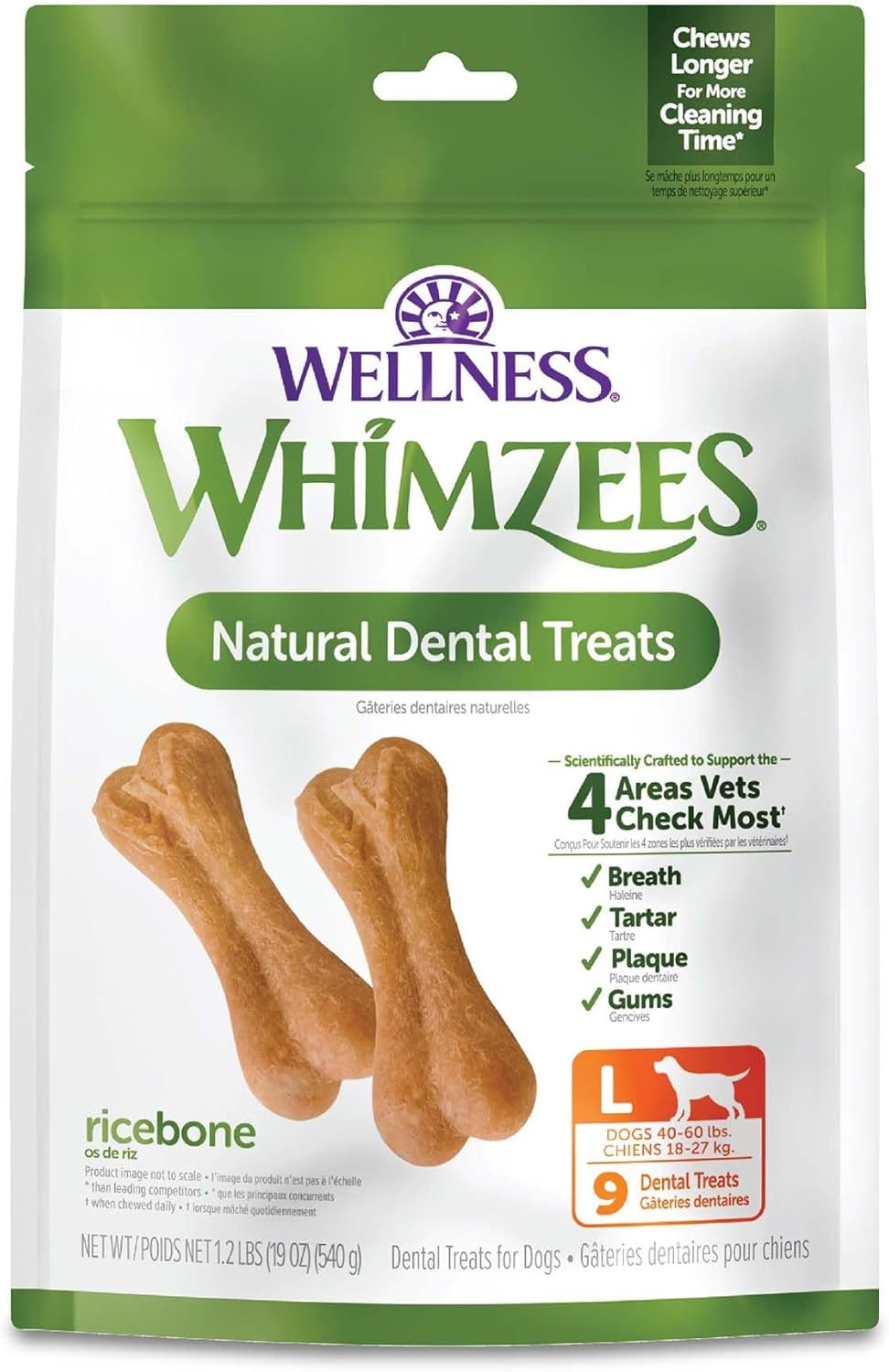 Wellness WHIMZEES Ricebone Dog Dental Treats, Natural Chews, Large Size