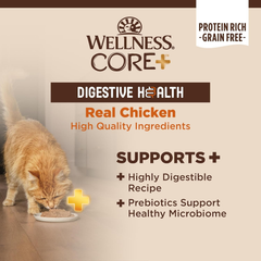 Wellness CORE+ Digestive Health Pate Adult Wet Cat Food, Natural, Protein-Rich, Grain Free (Chicken)