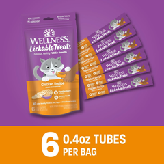 Wellness Lickable Treats Soft Puree Natural Grain Free Adult Cat Treats, Chicken Recipe
