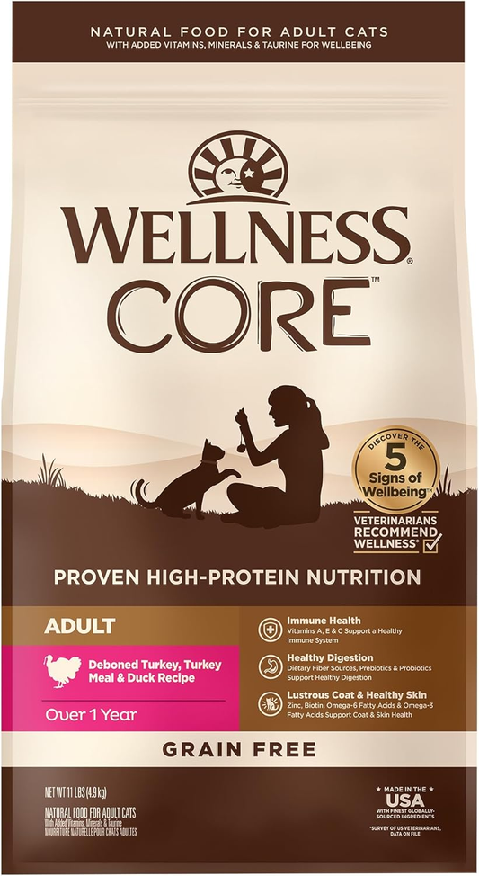 Wellness CORE Natural Grain-Free High Protein Adult Dry Cat Food Recipe, Turkey, Turkey Meal and Duck Formula