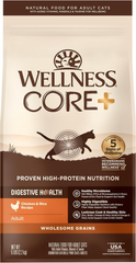 Wellness CORE+ Adult Dry Cat Food for Indoor and Outdoor Cats, Wholesome Grains, Natural, Digestive Health Chicken & Rice