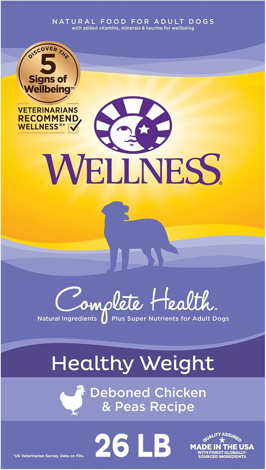 Wellness Complete Health Dry Dog Food with Grains, Natural Ingredients, Made in USA with Real Meat, All Breeds, For Adult Dogs (Healthy Weight - Chicken & Potatoes)