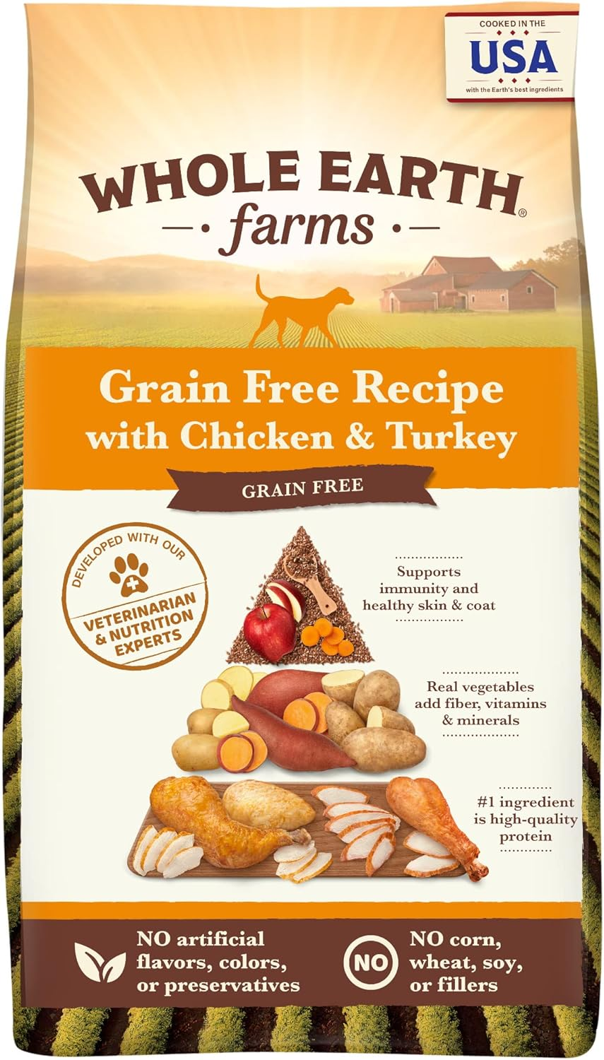 Whole Earth Farms Natural Grain Free Dry Kibble, Wholesome and Healthy Dog Food, Chicken and Turkey Recipe