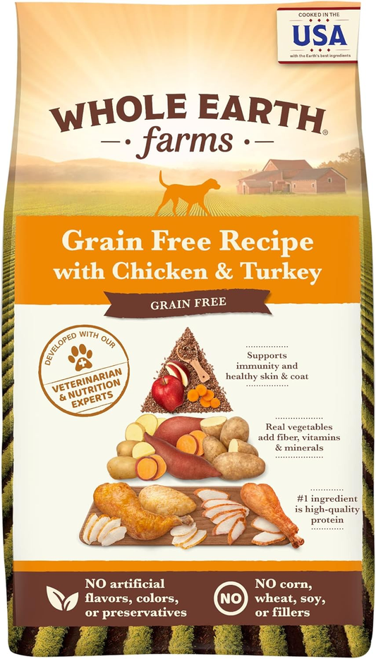 Whole Earth Farms Natural Grain Free Dry Kibble, Wholesome and Healthy Dog Food, Chicken and Turkey Recipe