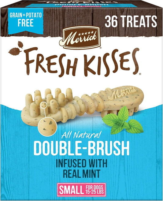 Merrick Fresh Kisses Natural Dental Chews, Toothbrush Treat Shape Infused With Real Mint, Small Dogs