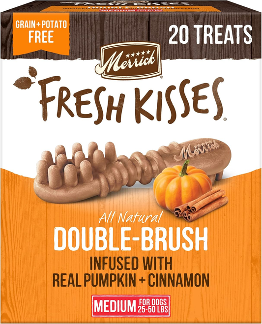 Merrick Fresh Kisses Natural Dental Chews, Treats Infused With Pumpkin and Cinnamon For Medium Dogs 25-50 Lbs