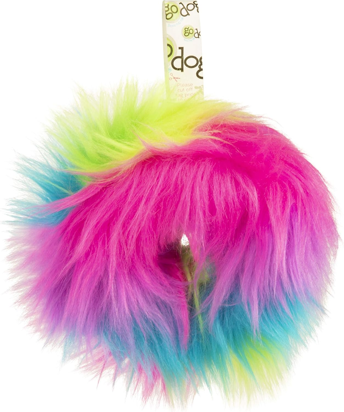 goDog Furballz Ring Squeaky Plush Dog Toy, Chew Guard Technology - Rainbow