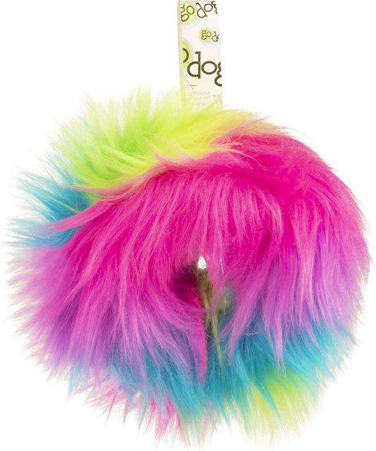 goDog Furballz Ring Squeaky Plush Dog Toy, Chew Guard Technology - Rainbow