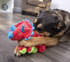 goDog Dinos Frills Squeaky Plush Dog Toy, Chew Guard Technology - Red