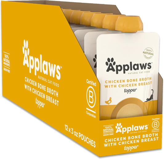 Applaws Natural Bone Broth Wet Cat Food Topper, Limited Ingredient Bone Broth for Cats, Wet Food Topper for Cats with No Artificials, Chicken Breast Bone Broth Topper