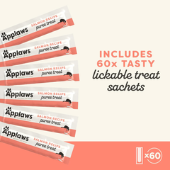Applaws Lickable Cat Treats, Natural Purée Treats for Cats, Grain-Free & Made with Limited Ingredients, Salmon Squeeze Up Cat Treats