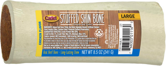 Cadet Stuffed Shin Bone - Highly Digestible, High Protein, Long-Lasting Dog Chew Bone for Aggressive Chewers, Supports Dental Health, - Chicken Flavor, Large