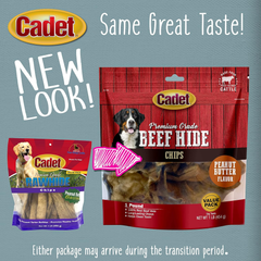 Cadet Premium Grade Beef Hide for Dogs, Long-Lasting Rawhide Chips, Single Ingredient Dog Chews, Peanut Butter Flavor