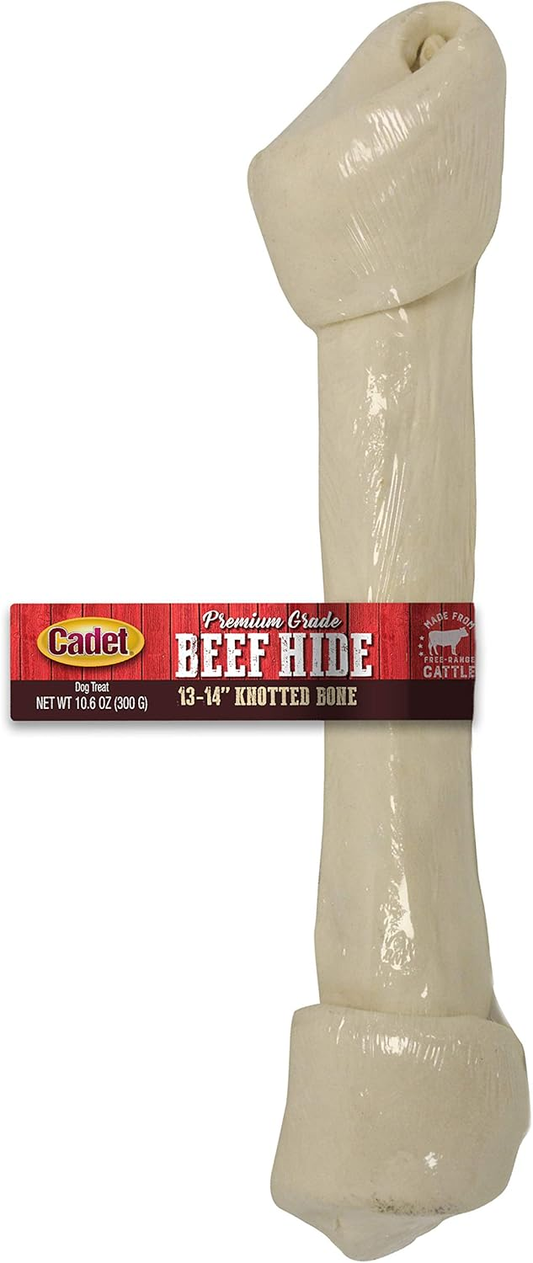 Cadet Premium Grade Beef Hide for Dogs, Long-Lasting Rawhide Knotted Bones Single-Ingredient Dog Chews, 13-Inch